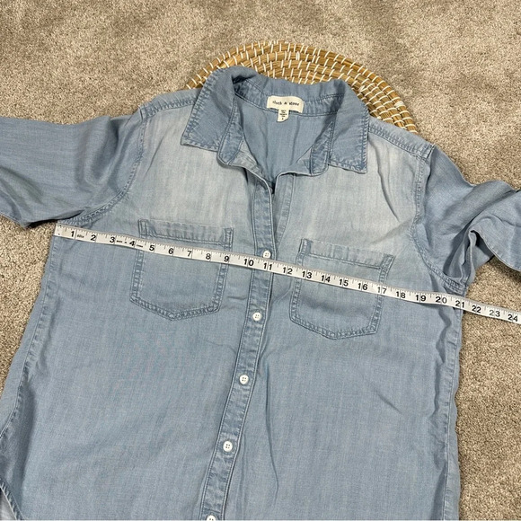 Cloth & Stone Long Sleeve Point Collar Chambray Denim Shirt Button Front Blue L - Picture 15 of 16
